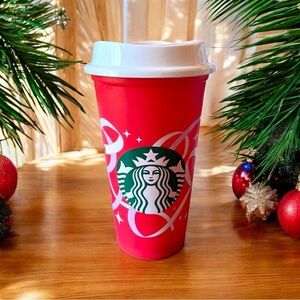 STARBUCKS 16oz Red 2013 Holiday Plastic Travel Mug Tumbler